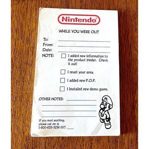 Nintendo 64 Display Employee RARE “While You Were Out” NotePad NMI N64